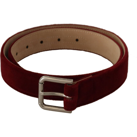 Dolce & Gabbana Red Velvet Silver Logo Engraved Metal Buckle Belt BEL8672 - 75