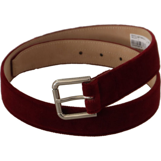 Dolce & Gabbana Red Velvet Silver Logo Engraved Metal Buckle Belt BEL8672 - 75