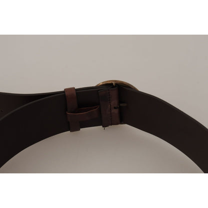 Dolce & Gabbana Dark Brown Wide Calf Leather Logo Round Buckle Belt