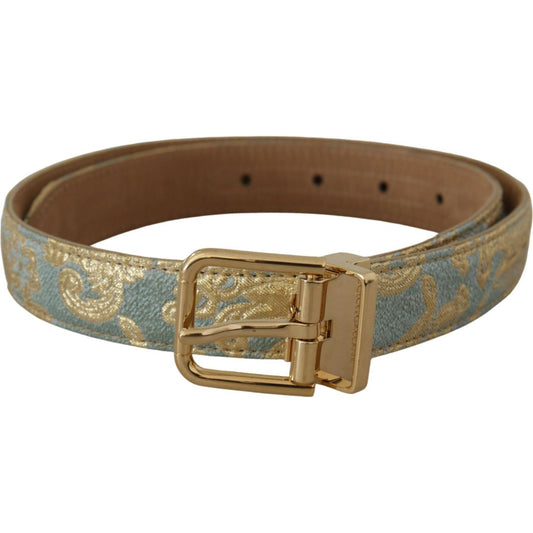 Dolce & Gabbana Blue Leather Jacquard Embossed Gold Metal Buckle Belt WMB101 - 65