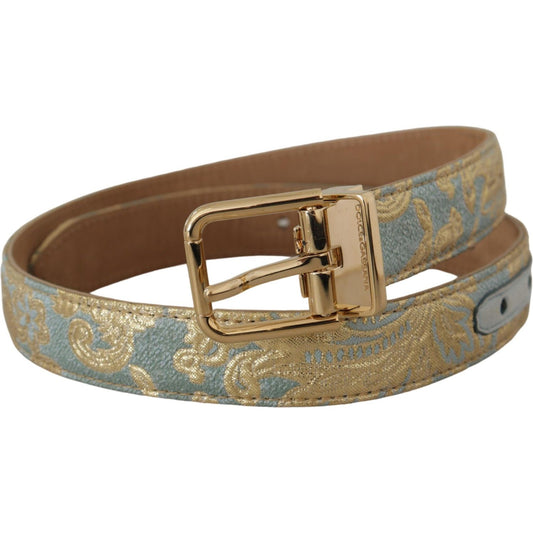 Dolce & Gabbana Blue Leather Jacquard Embossed Gold Metal Buckle Belt WMB101 - 65