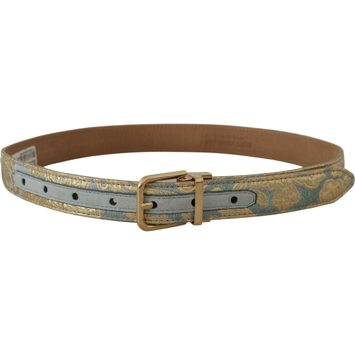 Dolce & Gabbana Blue Leather Jacquard Embossed Gold Metal Buckle Belt WMB101 - 65