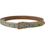 Dolce & Gabbana Blue Leather Jacquard Embossed Gold Metal Buckle Belt WMB101 - 65