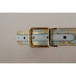 Dolce & Gabbana Blue Leather Jacquard Embossed Gold Metal Buckle Belt WMB101 - 65