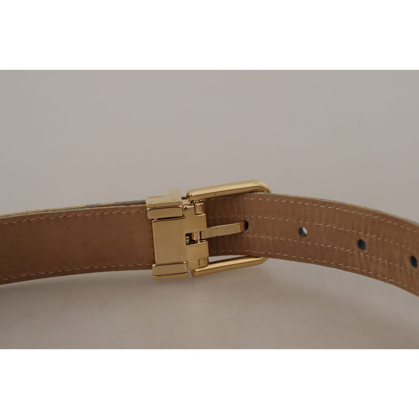 Dolce & Gabbana Blue Leather Jacquard Embossed Gold Metal Buckle Belt WMB101 - 65