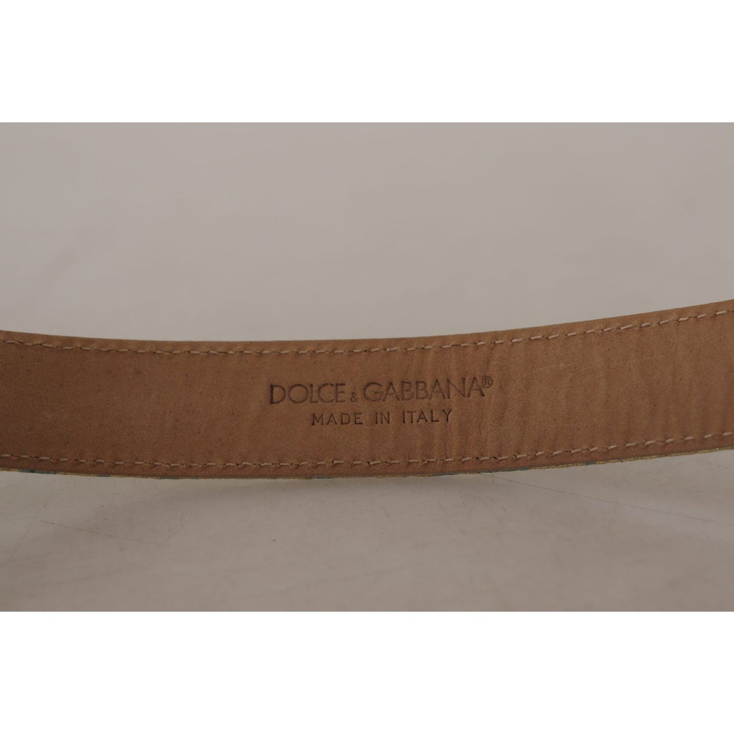 Dolce & Gabbana Blue Leather Jacquard Embossed Gold Metal Buckle Belt WMB101 - 65