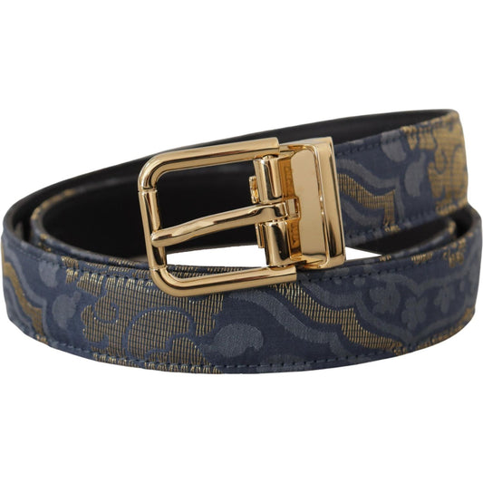 Dolce & Gabbana Navy Blue Jacquard Gold Tone Logo Metal Buckle Belt WMB108 - 75