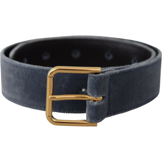 Dolce & Gabbana Navy Blue Velvet Gold Metal Logo Waist Buckle Belt WMB150 - 60