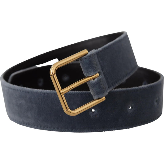 Dolce & Gabbana Navy Blue Velvet Gold Metal Logo Waist Buckle Belt WMB150 - 60