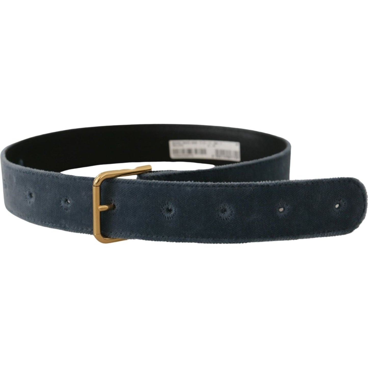 Dolce & Gabbana Navy Blue Velvet Gold Metal Logo Waist Buckle Belt WMB150 - 60