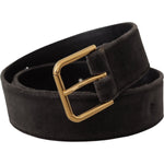 Dolce & Gabbana Brown Velvet Gold Tone Logo Metal Waist Buckle Belt WMB155 - 60