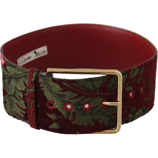 Dolce & Gabbana Red Embroidered Leather Gold Logo Metal Buckle Belt WMB256 - 70