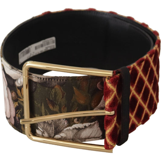 Dolce & Gabbana Multicolor Wide Leather Floral Gold Metal Buckle Belt WMB257 - 75