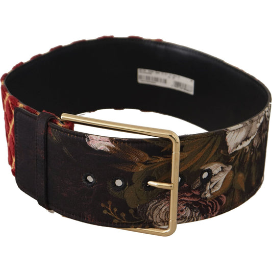Dolce & Gabbana Multicolor Wide Leather Floral Gold Metal Buckle Belt WMB257 - 75
