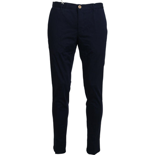 Domenico Tagliente Elegant Dark Blue Slim Chino Pants Domenico Tagliente Black