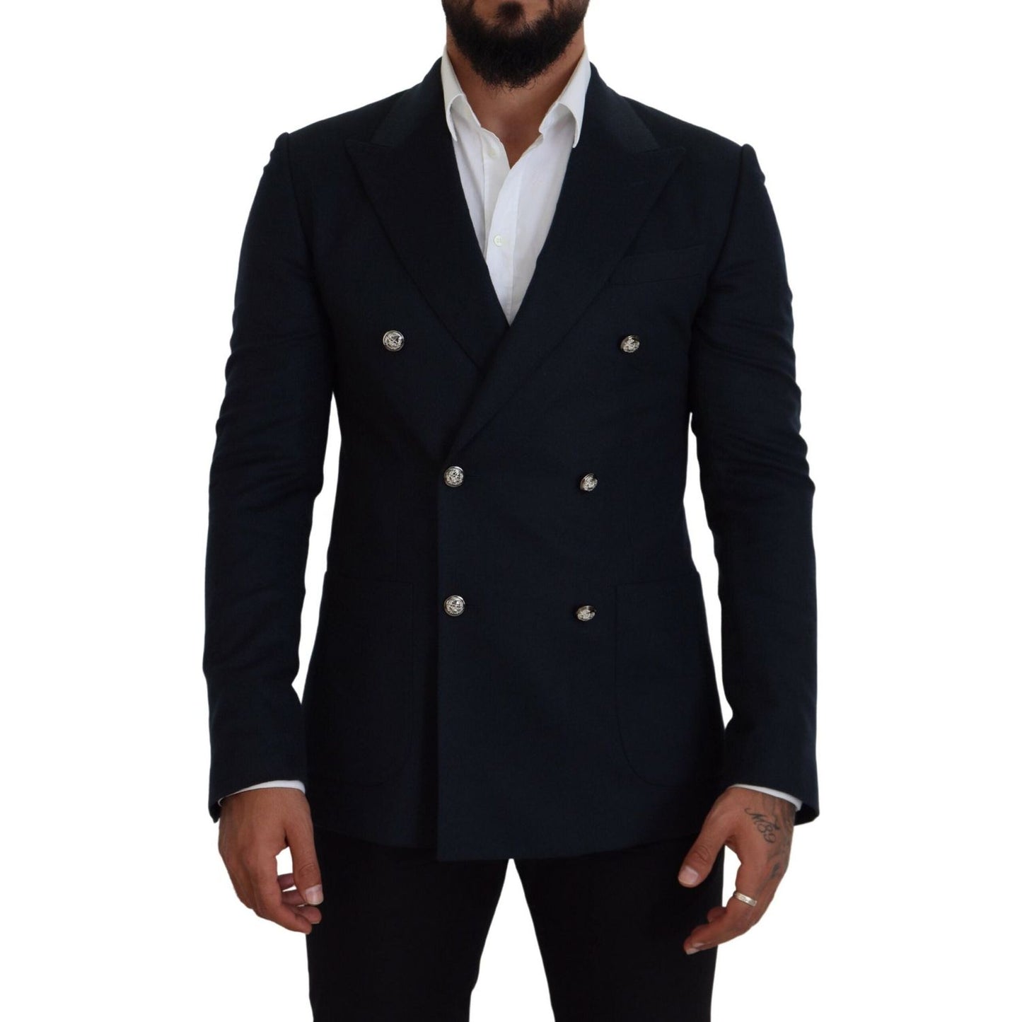 Dolce & Gabbana Blue Double Breasted Formal Coat Blazer