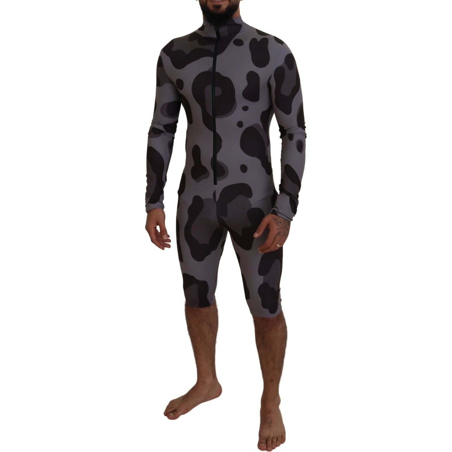 Dolce & Gabbana Gray Patterned Polyester Wetsuit Swimwear