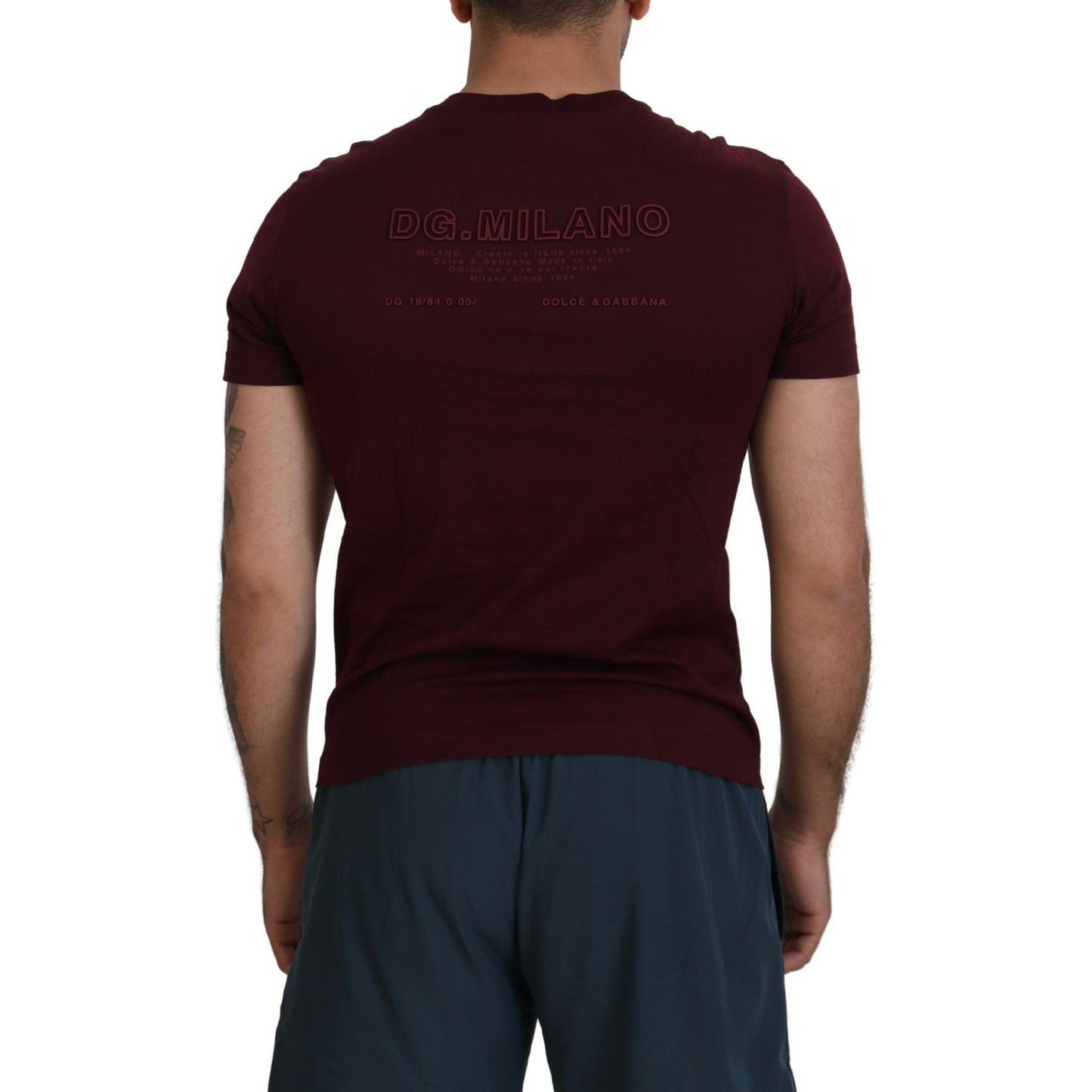 Dolce & Gabbana Maroon Printed Short Sleeves Men T-shirt