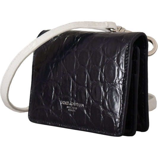Dolce & Gabbana Blue Exotic Leather Bifold Wallet with Strap Dolce & Gabbana Black
