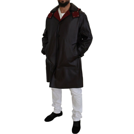 Dolce & Gabbana Elegant Hooded Parka Coat in Black and Bordeaux Dolce & Gabbana Black