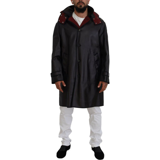 Dolce & Gabbana Elegant Hooded Parka Coat in Black and Bordeaux Dolce & Gabbana Black