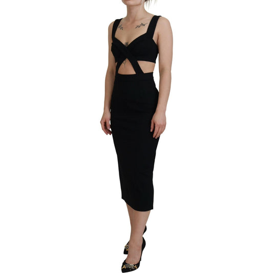 Dolce & Gabbana Black Viscose Bodycon Sheath Midi Dress DR28893-40