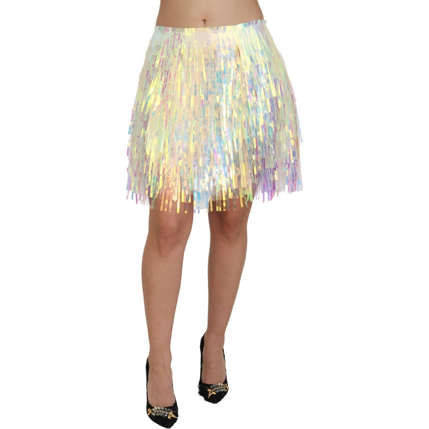 Dolce & Gabbana Multicolor Iridescent Fringed Tulle Skirt