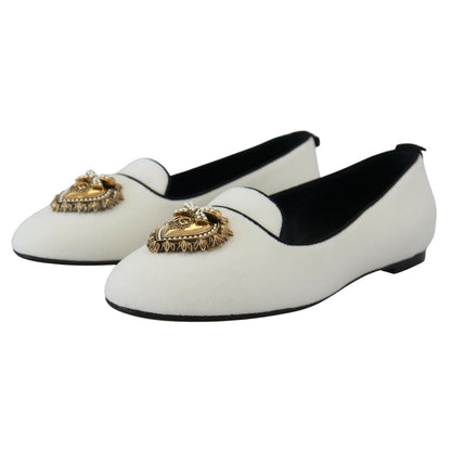 Dolce & Gabbana White Velvet Slip Ons Loafers Flats Shoes