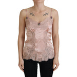 Dolce & Gabbana Pink Satin Lace Roses Tank Top Lingerie TSH8066- 36