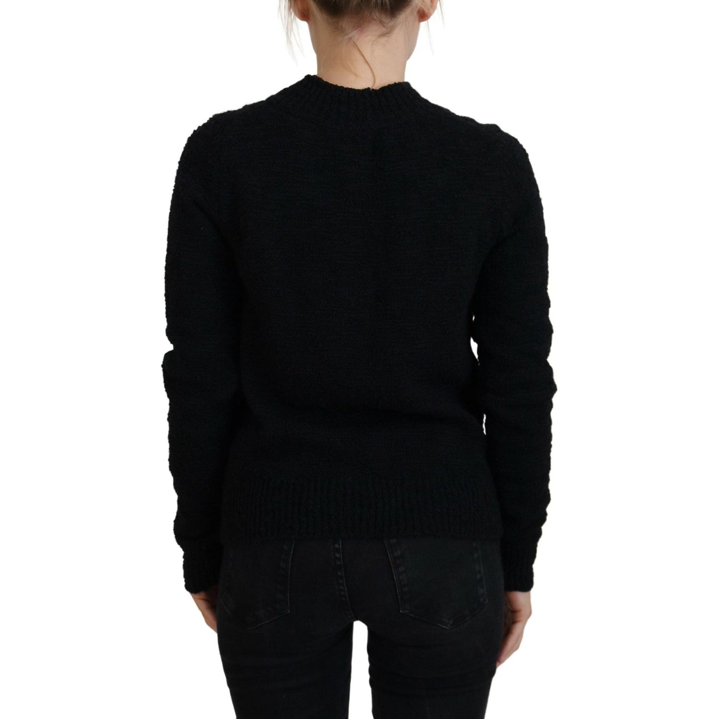 Dolce & Gabbana Black Wool Knit Crewneck Pullover Sweater