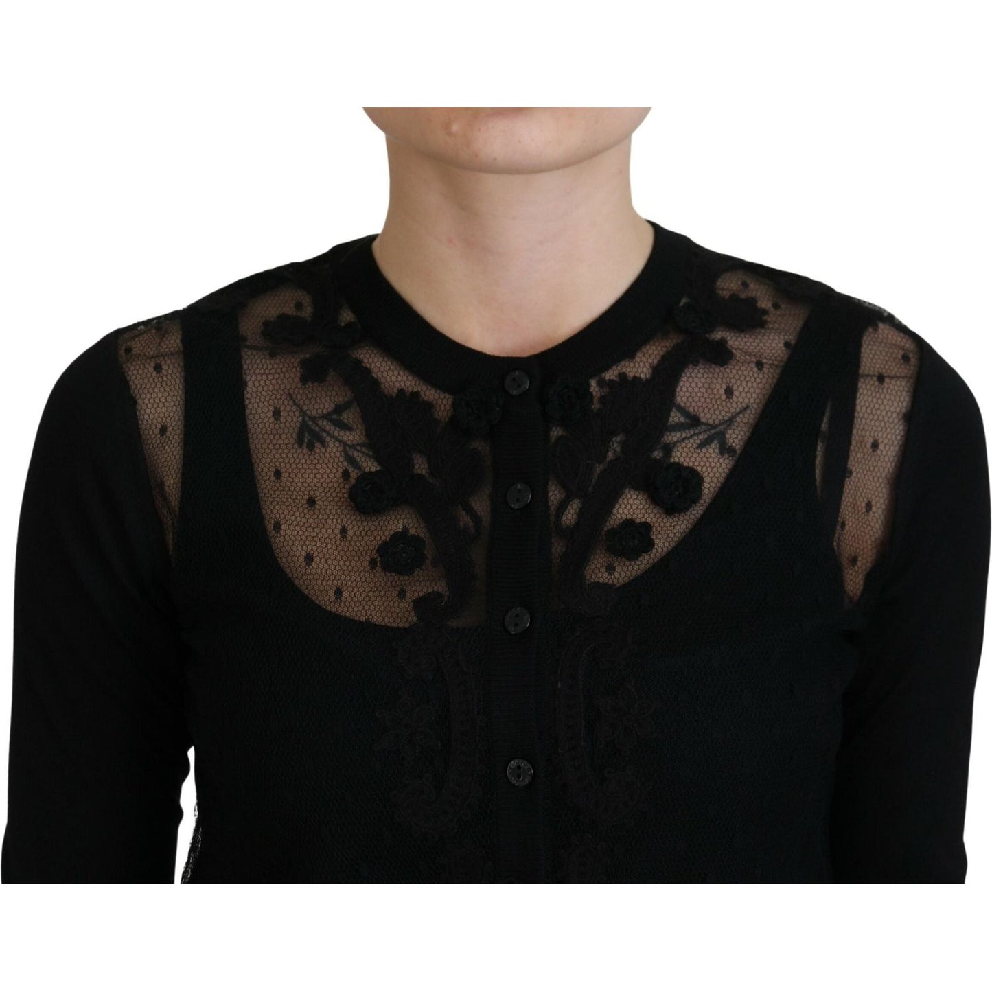 Dolce & Gabbana Black Floral Lace Button Cardigan Sweater