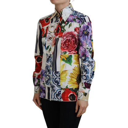 Dolce & Gabbana Multicolor Floral Cotton Collared Blouse Top