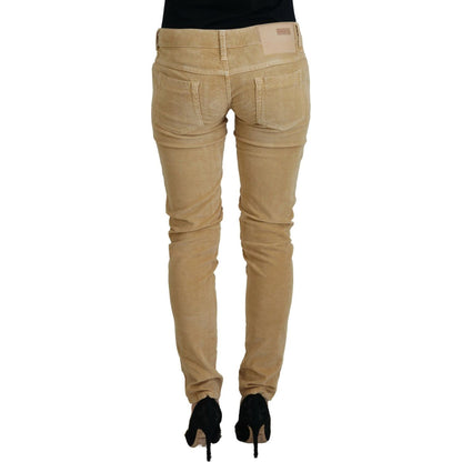 Acht Brown Cotton Corduroy Low Waist Women Casual Jeans