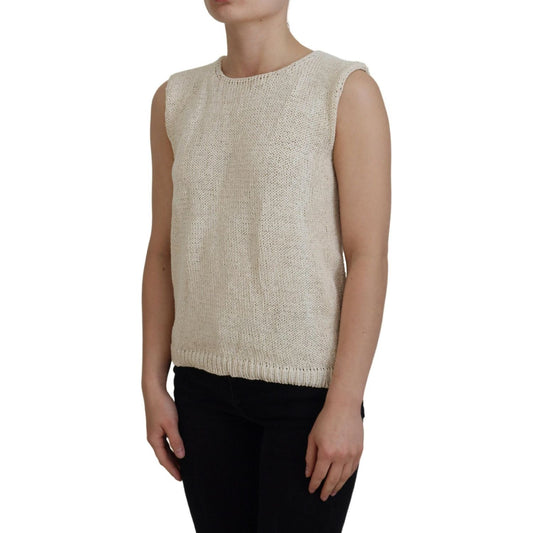 PINK MEMORIES Beige Cotton Blend Sleeveless Round Neck Tank Top TSH83836-One Size