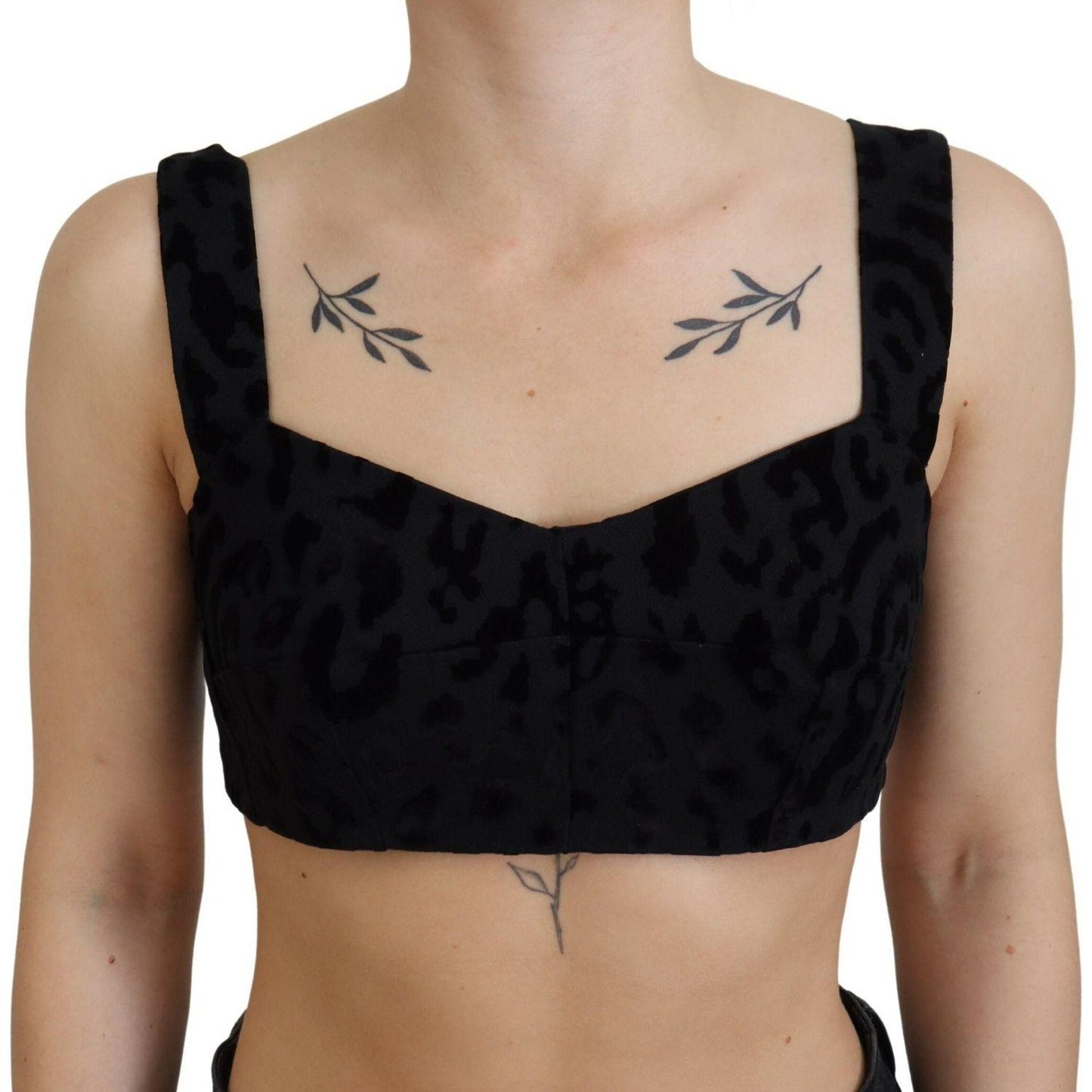 Dolce & Gabbana Black Leopard Cropped Bustier Corset Bra Top
