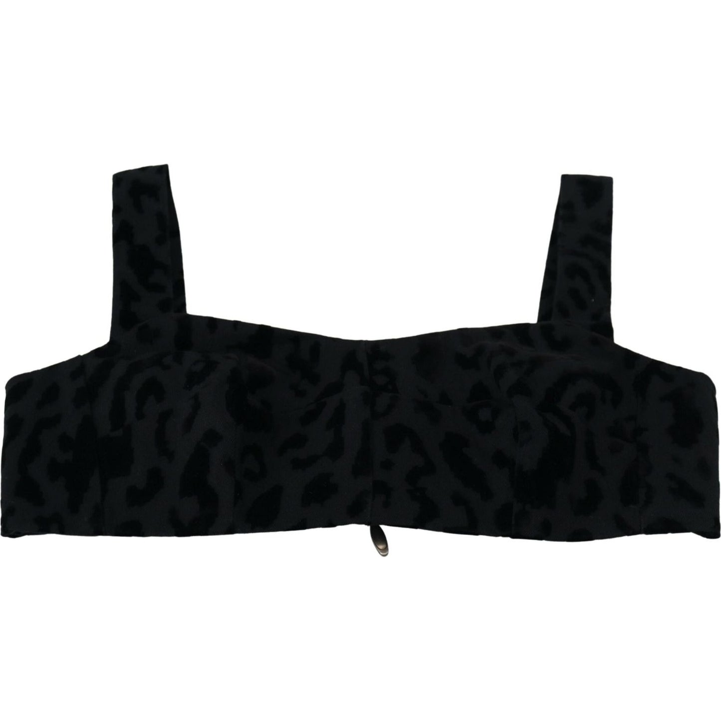 Dolce & Gabbana Black Leopard Cropped Bustier Corset Bra Top