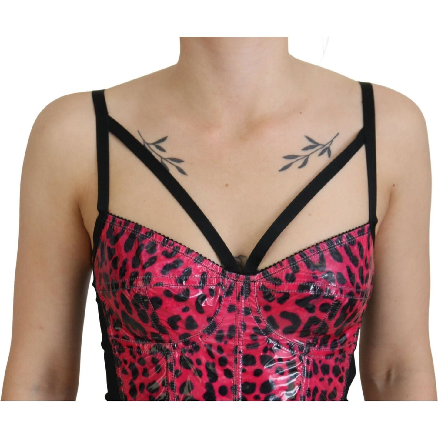 Dolce & Gabbana Pink Leopard Print Cropped Bustier Corset Top