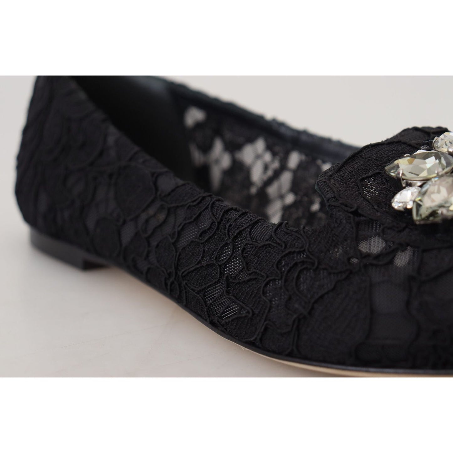 Dolce & Gabbana Black Taormina Lace Crystals Flats Shoes
