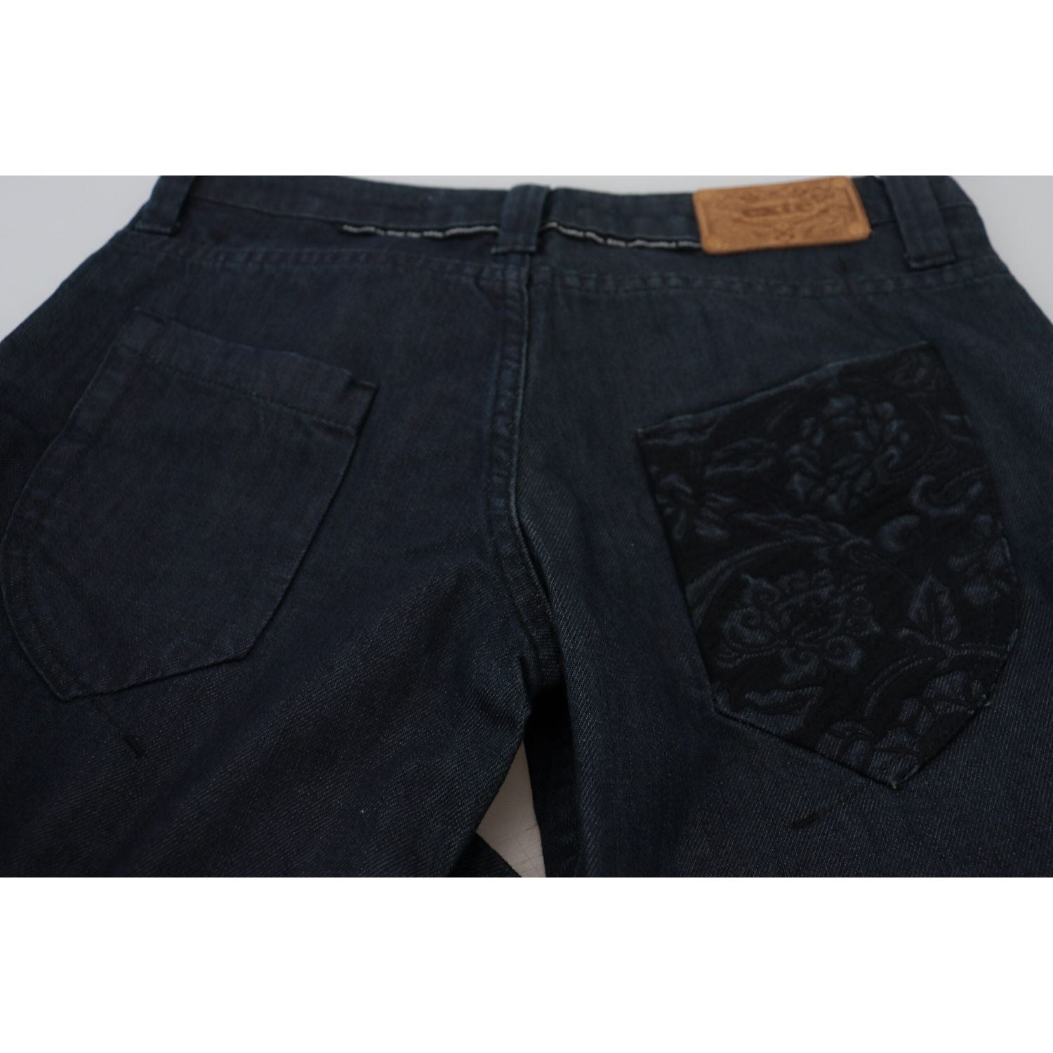 时尚深蓝色低腰直筒牛仔裤