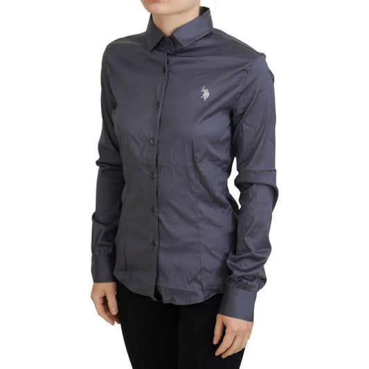U.S. POLO ASSN. Gray Printed Long Sleeves Collared Top TSH83212 -38