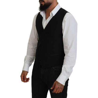 Dolce & Gabbana Black Virgin Wool Waistcoat Formal Vest