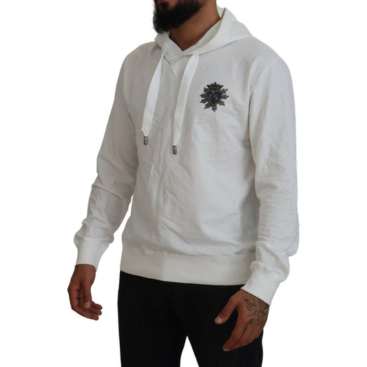 Dolce & Gabbana Elegant White Logo Hooded Sweatshirt Dolce & Gabbana Dark Gray