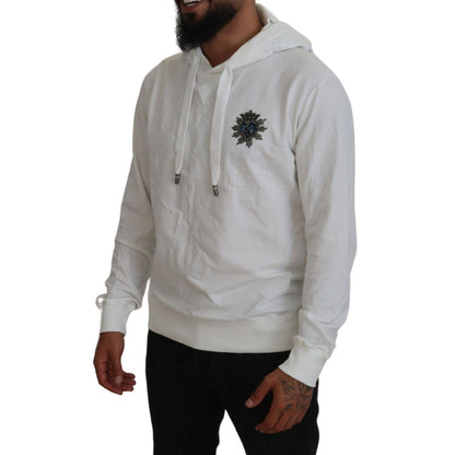 Dolce & Gabbana White Cotton Hooded Sweatshirt Logo Sweater