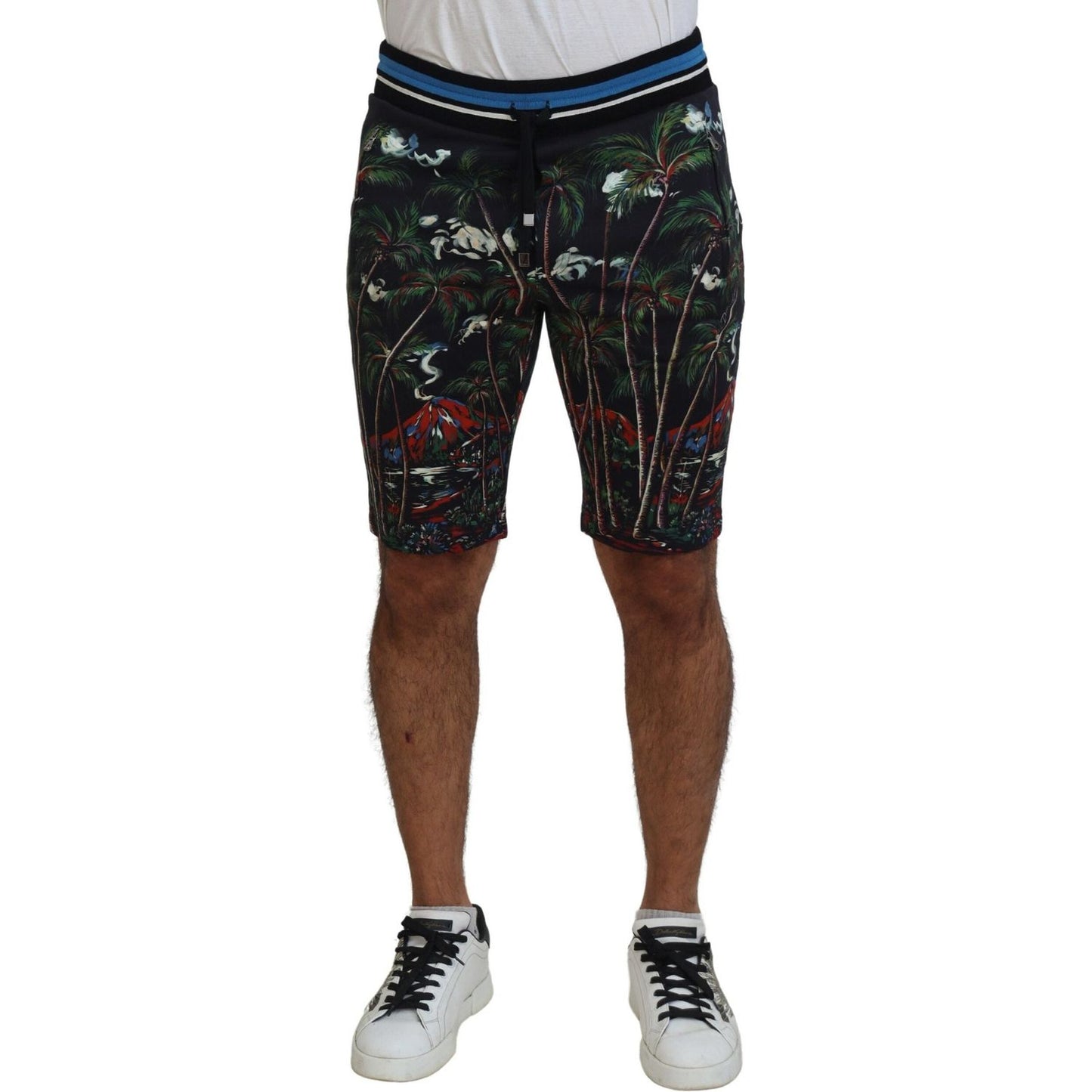 Dolce & Gabbana Black Cotton Volcano Print Casual Shorts