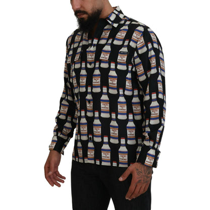 Dolce & Gabbana Black Silk Printed Collared Men Casual Shirt