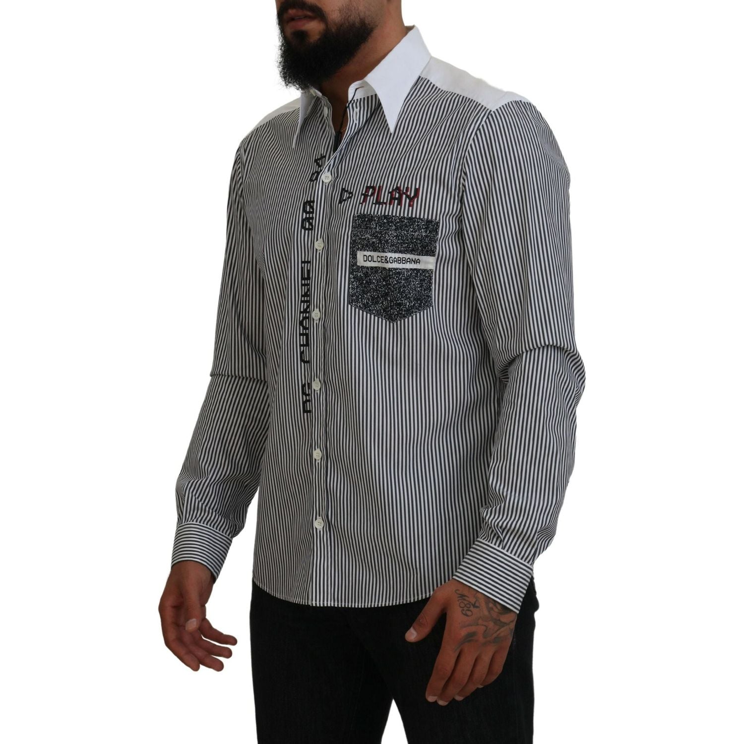 经典黑白条纹纽扣衬衫