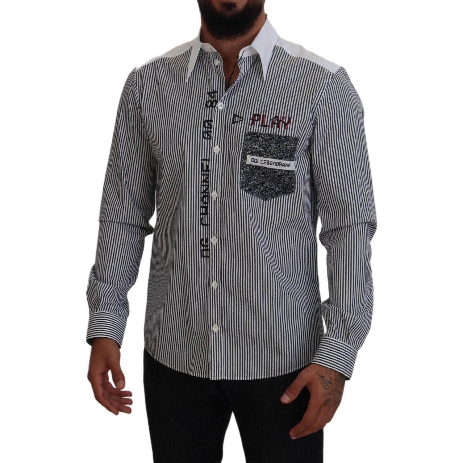 经典黑白条纹纽扣衬衫