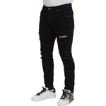 Dolce & Gabbana Black Slim Fit Tattered Denim Cotton Jeans PAN74218-48