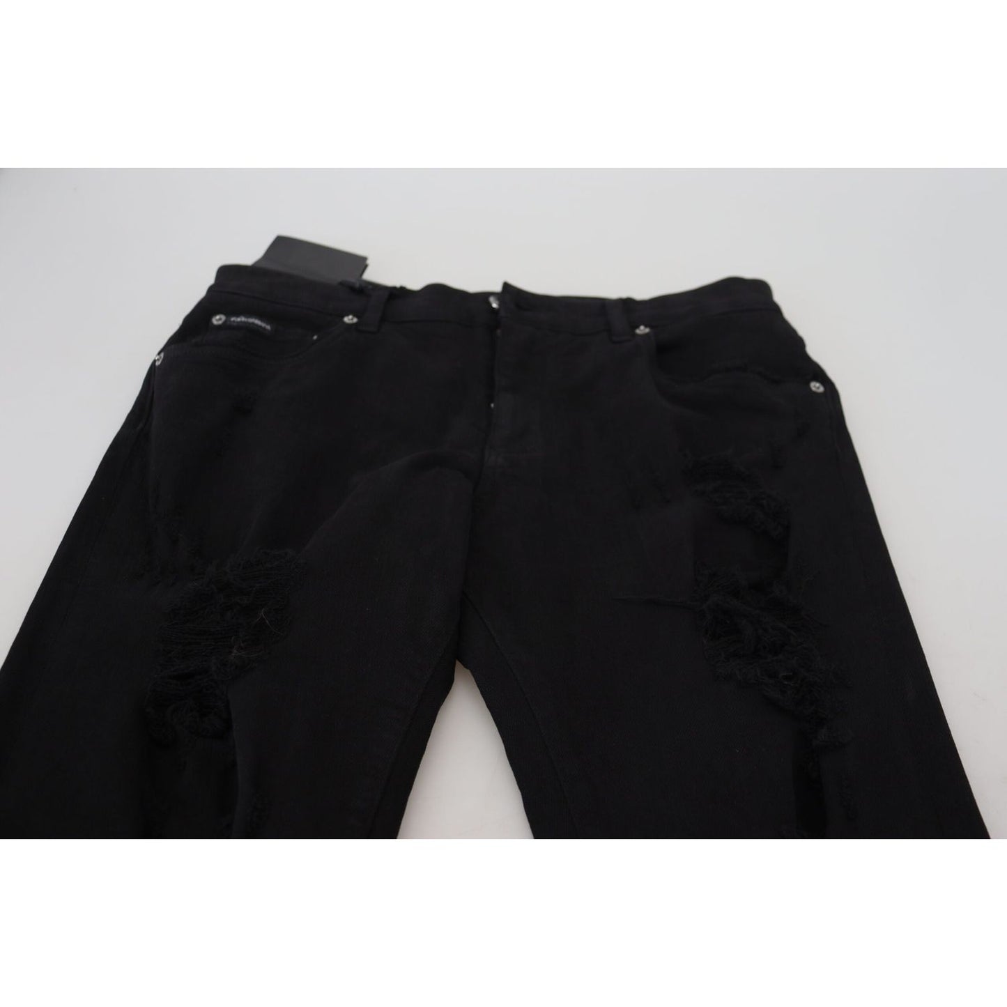 Dolce & Gabbana Black Slim Fit Tattered Denim Cotton Jeans PAN74218-48