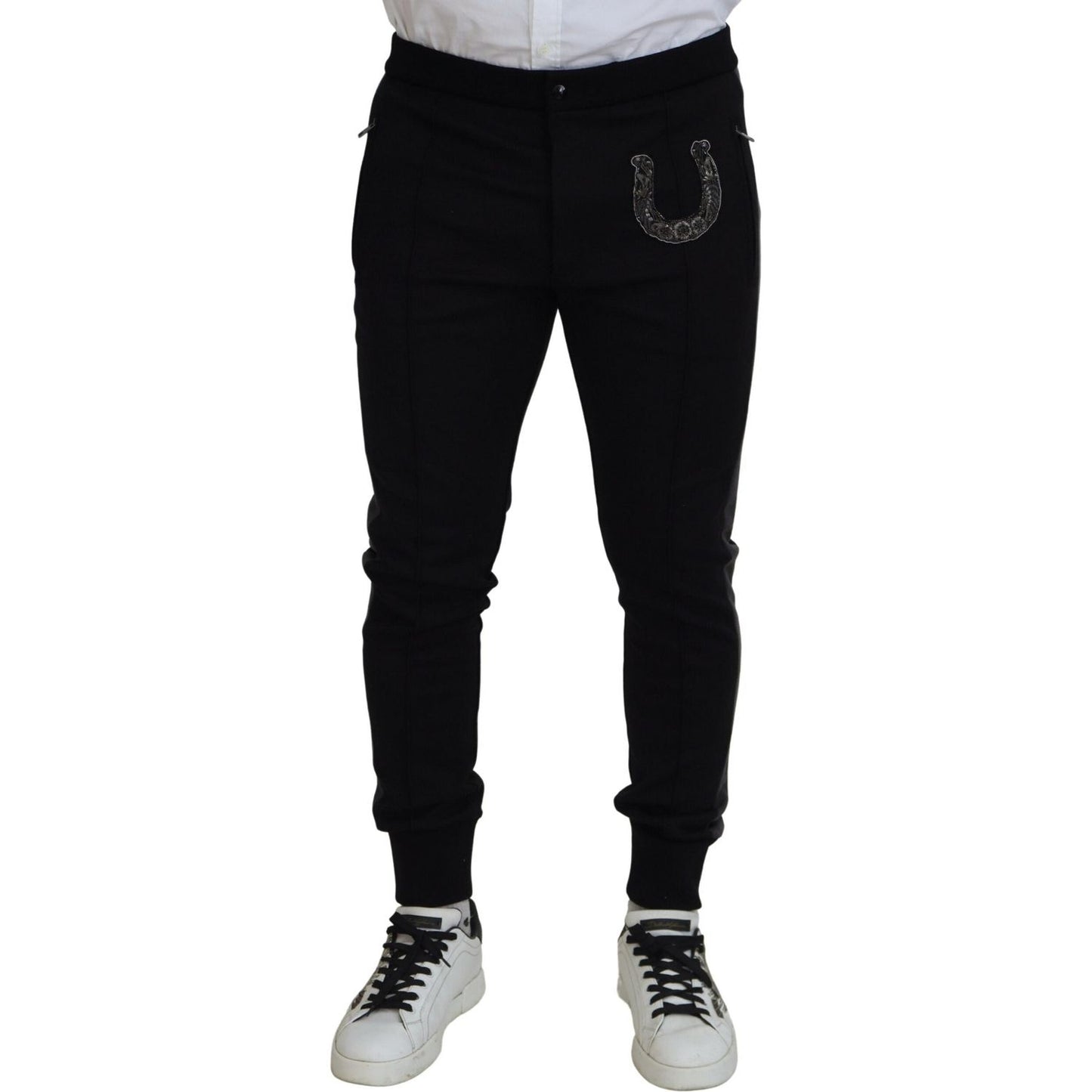 Dolce & Gabbana Black Wool Horseshoe Jogger Pants